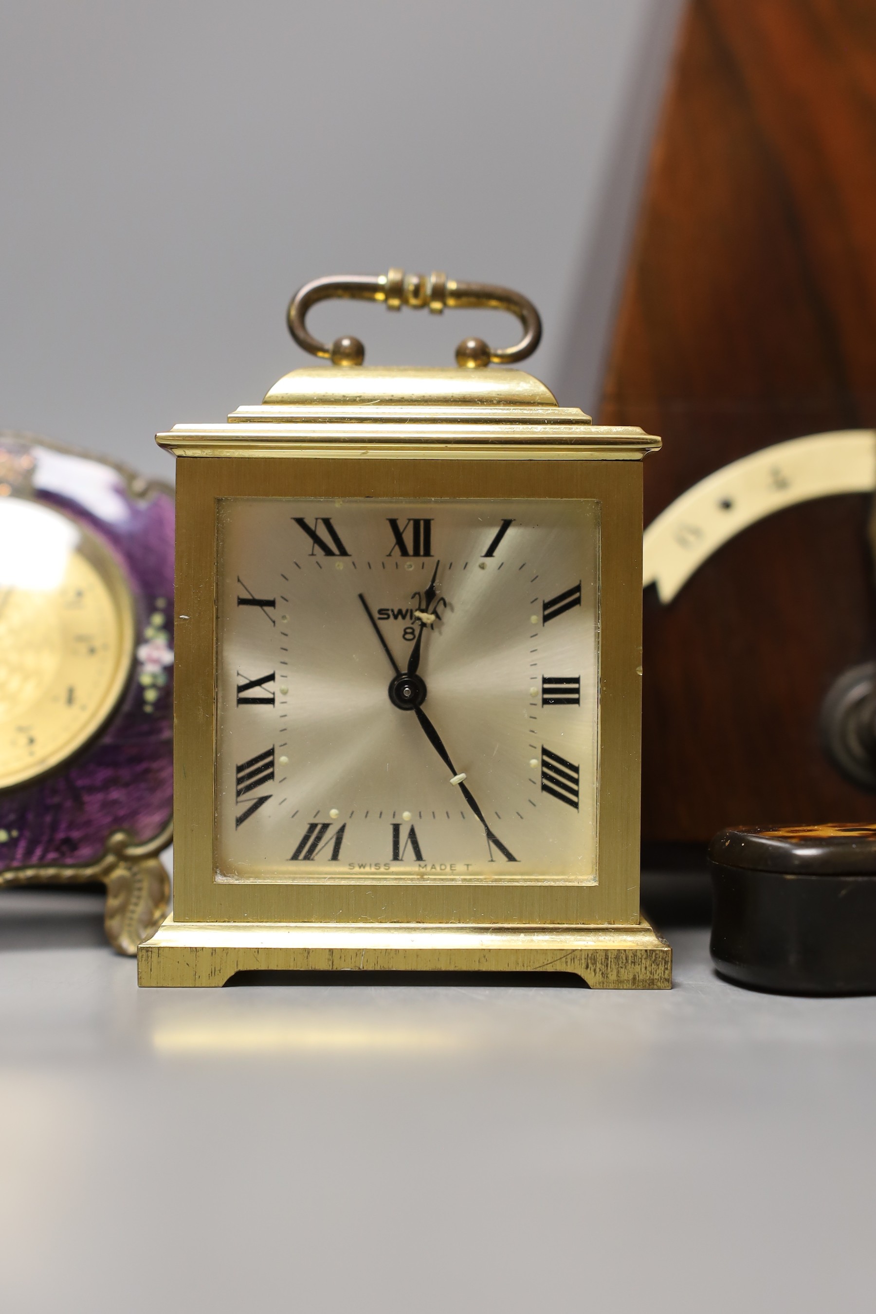 A 19th century rosewood metronome, faux ivory scale, together with other miscellaneous items (8)